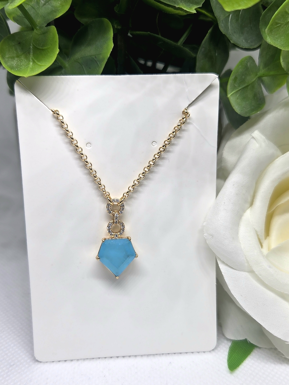 BP Ocean Blue Quartz Pendant On Gold Plating